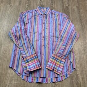 ROBERT GRAHAM BUTTON DOWN SHIRT MENS L French Cuff Striped